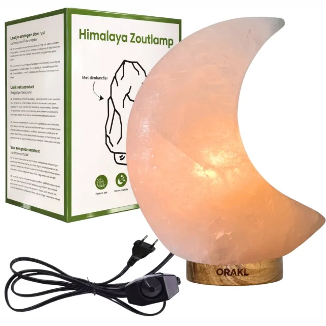 Orakl Dimbare Himalaya Zoutlamp Selene - 2-4 KG en ca. 17 cm - Nachtlamp - Maanlamp - Cadeauverpakking Wit