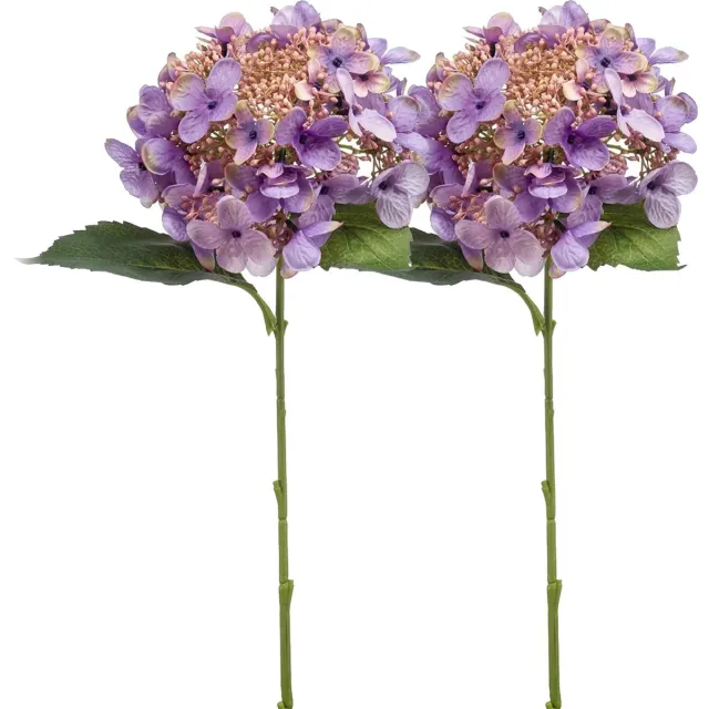 Emerald Kunstbloem hortensia tak - 2x - 50 cm - paars - kunst zijdebloem - Hydrangea - decoratie bloem Lila