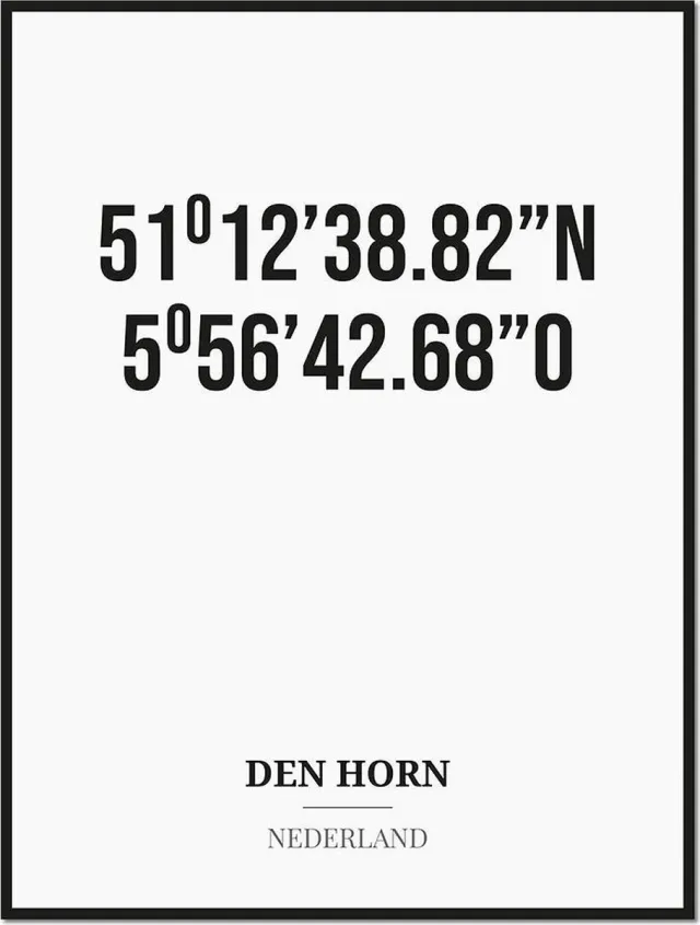 Studio216 Poster/kaart DEN HORN met coördinaten zwart, wit