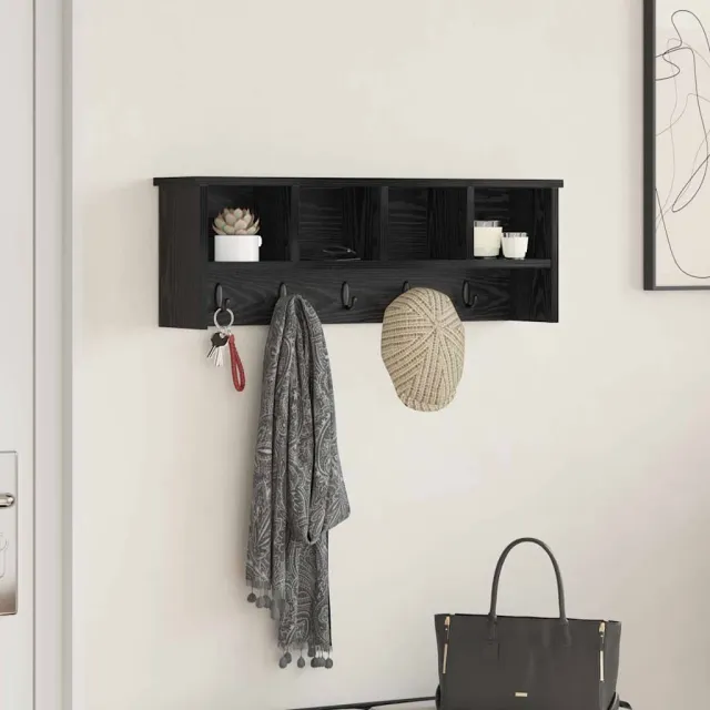 vidaXL Wandgemonteerde kapstok Zwart Eiken 75 x 16 x 26 cm