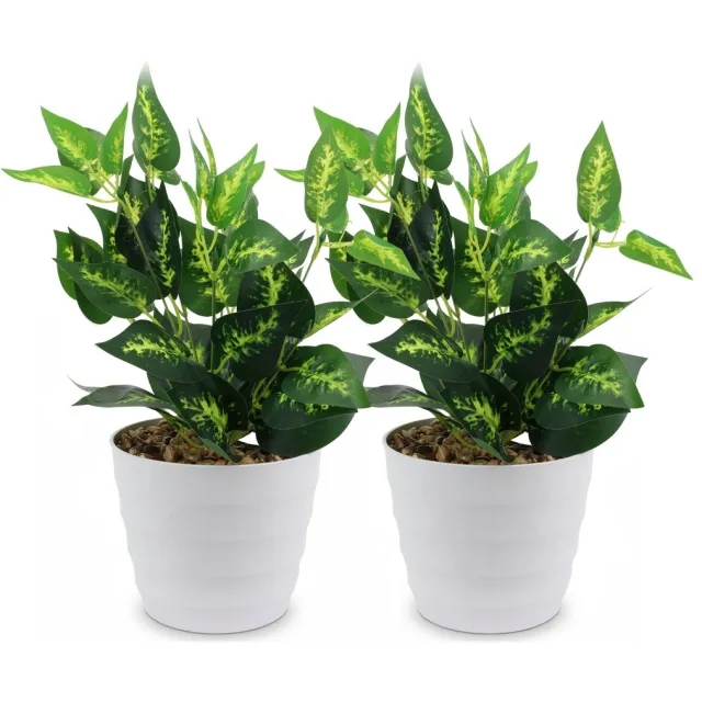 Holland Depot Twee Kunstplant in pot -Nep Planten-Voor Binnen en Buiten-Kamer decoratie-40x16cm Groen 2 stuks
