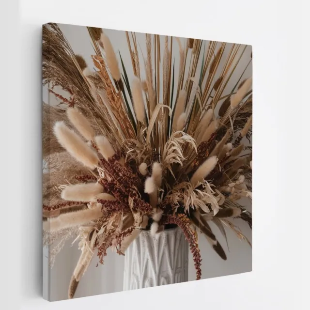 Saammp Canvas Schilderij - Gedroogde Plantenboeket - Natuur - Abstract - 20x20 - Foto op canvas - Wanddecoratie - Muurdecoratie Woonkamer - Kantoor Decoratie Multicolor