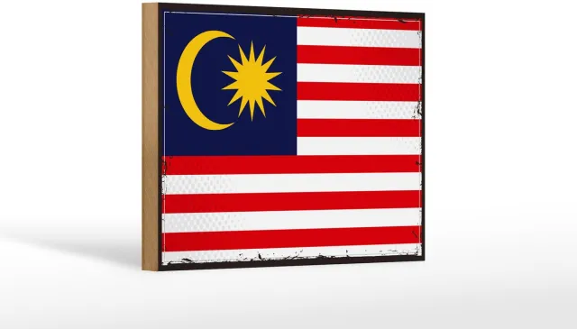Femer Holzschild Flagge Malaysias 18x12cm Retro Flag of Malaysia Dekoration Multi-coloured