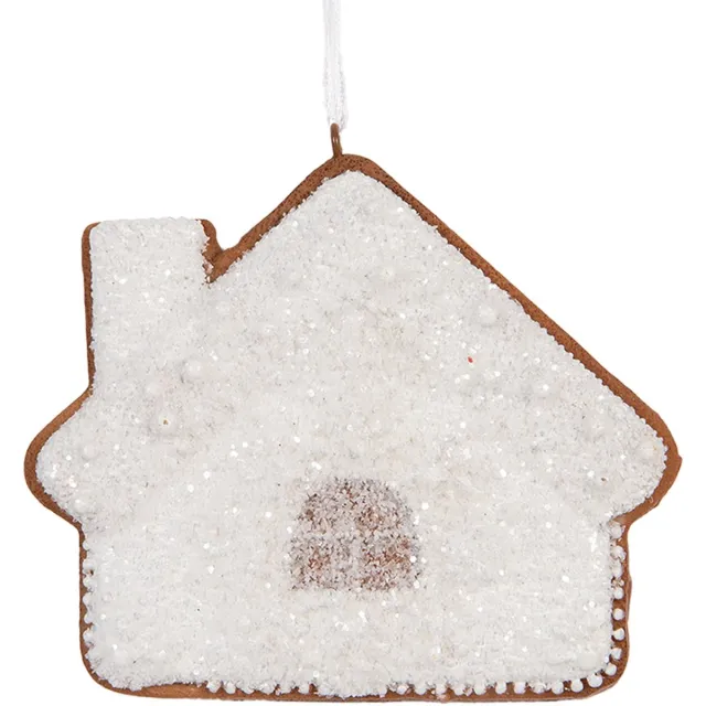 Clayre & Eef Kersthanger Gingerbread house 9x1x8 cm Wit Kunststof