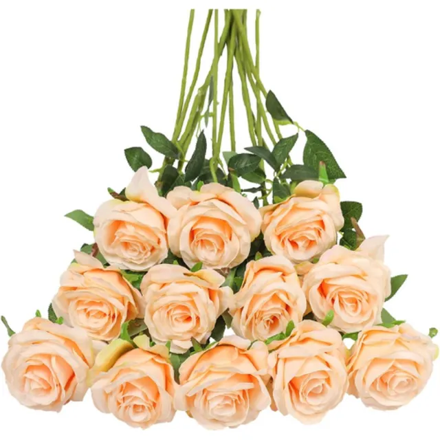 ROSIFY Kunstbloemen Nepbloemen - Kunstrozen - Zijden Bloemen - Set van 10 Kunst Rozen - 50cm - Champagne Champagne 10 stuks