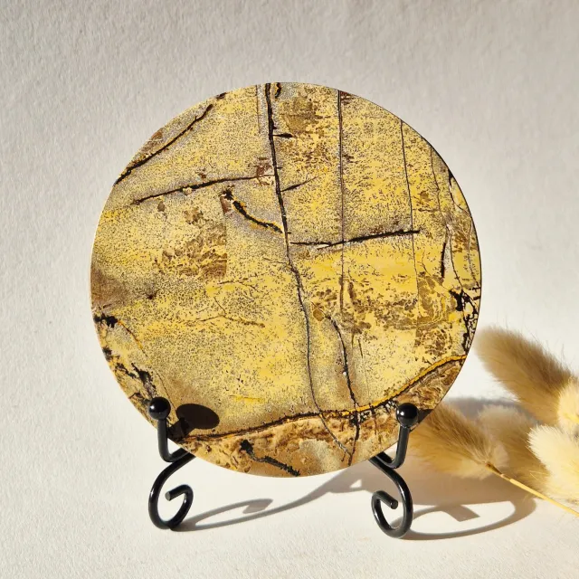 Moonlight Gemstones Picture Jasper Schijf op Metalen Standaard – ca. 10 cm #2 Meerkleurig