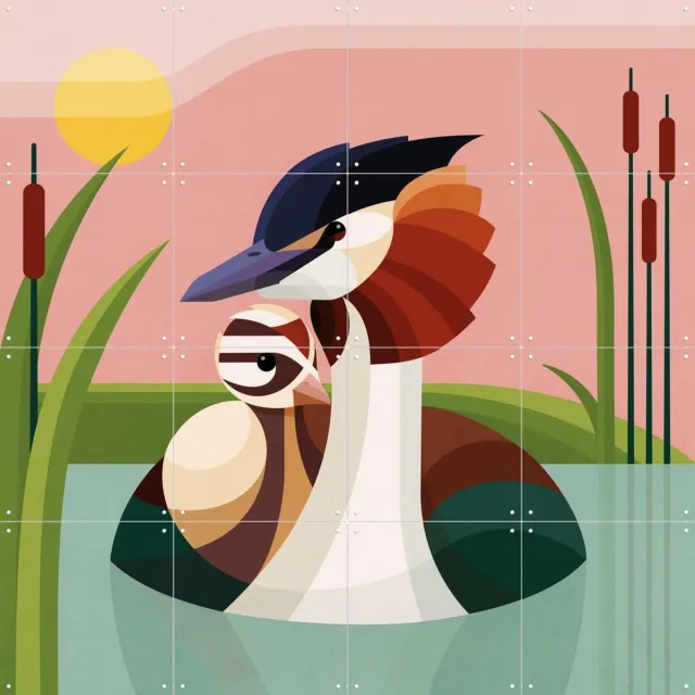 IXXI Fuut - roze, Elke Uijtewaal - 80 x 80 cm - Grote wanddecoratie en posters - Digitale Kunst, Illustraties, Geometrische Kunst, Woonkamer, Vogels Warme kleuren / Roze