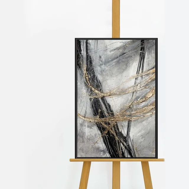 YS Schilderij - Handgeschilderd canvas schilderij - Wanddecoratie moderne Kunst - grijs en goud - Abstract - Muurdecoratie woonkamer - Slaapkamer decoratie - Kamer accessoires - schilderij moderne Kunst - abstracte schilderijen canvas Black 60x40