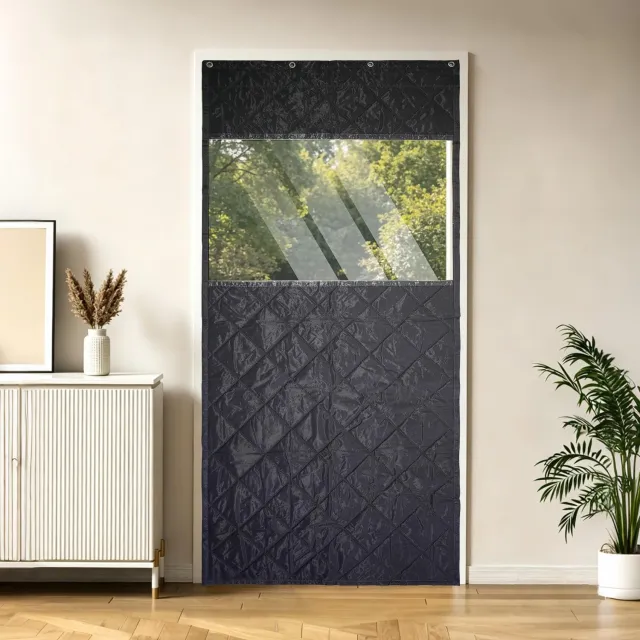 Famanu Koudewerend deurgordijn, 90 x 210 cm, thermisch isolerend, winddicht met zijdelingse opening, ideaal voor huisdeur en slaapkamer, biedt optimale warmte-isolatie en gebruiksgemak Zwart
