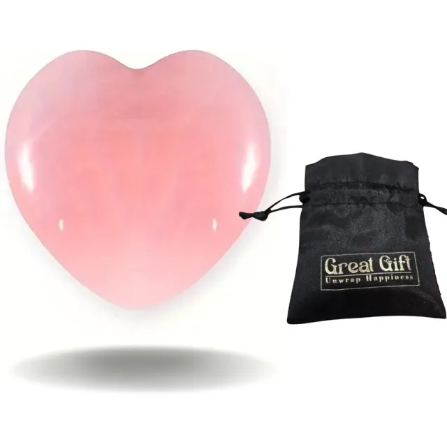 GreatGift Uniek Cadeau Rozenkwarts Hart - Edelsteen - 3 cm - Valentijn - Romantisch cadeau - Gepolijst Kristal in Satijnen Sieraden Zakje