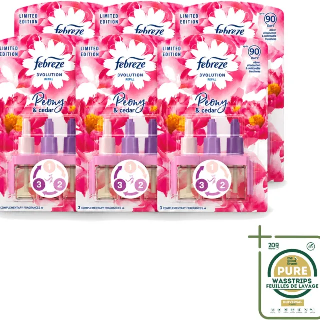 Febreze 6 x Ambi Pur – Luchtverfrisser – 3Volution Peony & Cedar – Langdurig - Wasstrips - Luchtverfrisser - Elektrische Luchtverfrisser - Geurverwijdering - Geurrotatie - OdourClear Roze