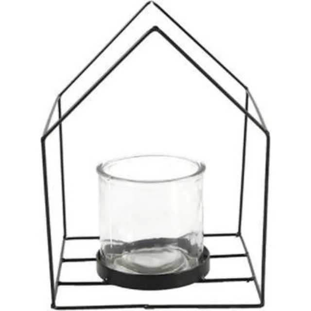 Countryfield Theelichth Jonas met glas L - kleur zwart - L18B18H24CM