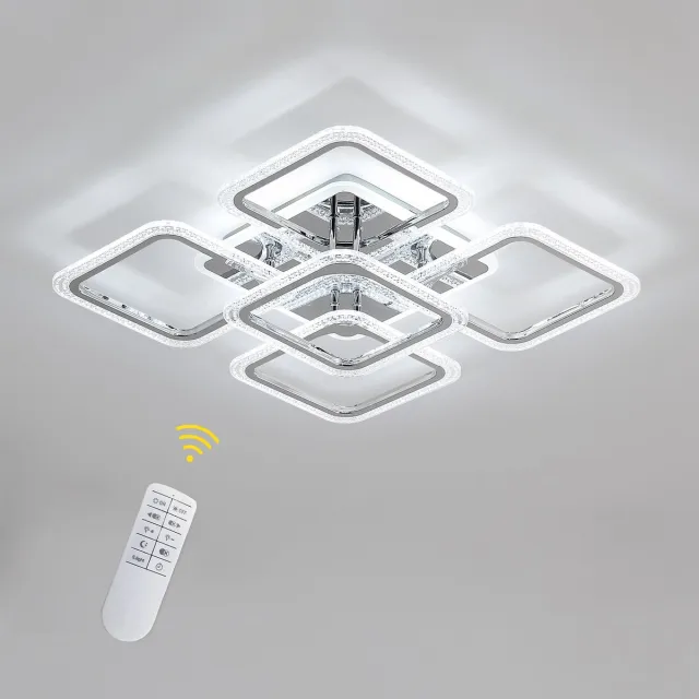 Haobosic Plafondlamp - 60cm - Groot - 73W - Dimbare LED - 4+1 Koppen Woonkamerplafondlamp - Met Afstandsbediening - 3000K-6000K Verchroomd