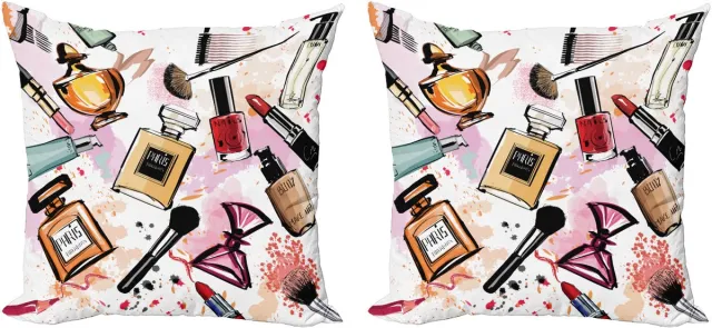 ABAKUHAUS Mode Sierkussenhoes Set van 2, Kosmetik Make up Thema, Modern Accent Dubbelzijdige Digitale Print, 45x45, Meerkleurig