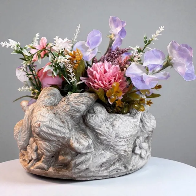 Seta Fiori Kunstbloemen Grafdecoratie met Vogeltjes - 25 cm zacht roze en -blauw
