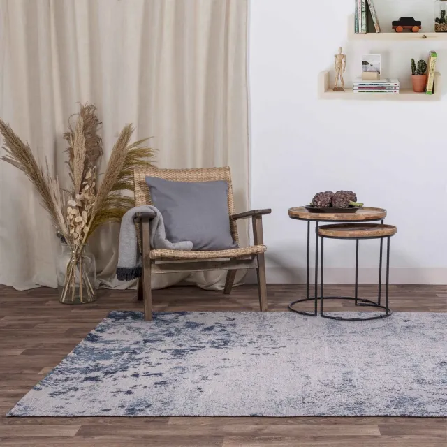 Eazy Living Easy Living - Easy Living Dara Blue Vloerkleed - 200x290 - Rechthoek - Buiten,Laagpolig Tapijt - Industrieel - Beige, Blauw, Grijs