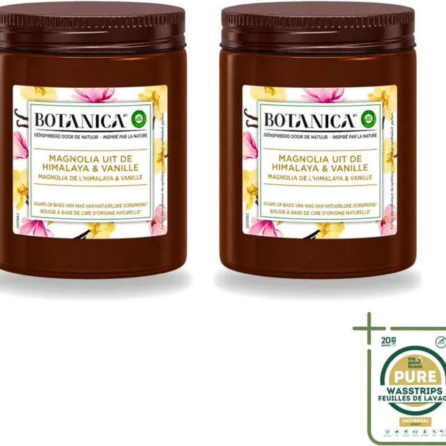 Air Wick 2 x Botanica by Air Wick - Geurkaars - Vanille & Magnolia - 40 Uur Brandduur - Wasstrips - Geurkaars - Vanille En Magnolia - Natuurlijke Geur - Luxe Geur - Ontspanning Bruin