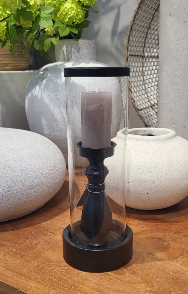 Mix en Match Living & Fashion Mix en Match - Kandelaar - Glas - Zwart - S - Incl. kaars stone kleur - 32x12cm