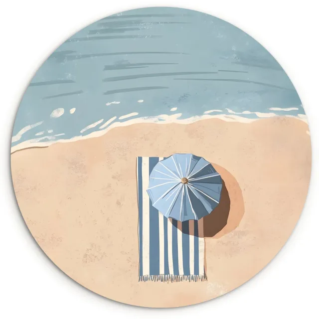 WallCircle Wandcirkel 150x150 cm - Muurcirkel Strandlaken - Strepen - Parasol - Strand - Muurdecoratie woonkamer - Wanddecoratie slaapkamer - Kamer decoratie accessoires - Ronde schilderijen Strand - Parasol