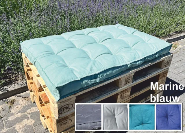 PH design Palletkussen 80x120x10cm met 2 handgrepen marine blauw, doorgestikt , 100% katoen Marineblauw