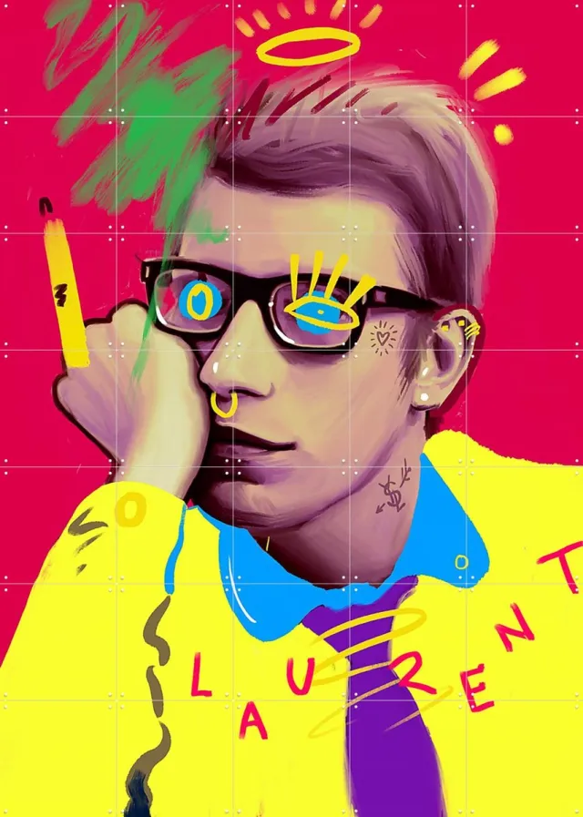 IXXI YSL Laurent, Pop-art by Tadej - 100 x 140 cm - Grote wanddecoratie en posters - Illustraties, Kleurrijk, Speels, Fantasierijk, Pop art, Digitale Roze