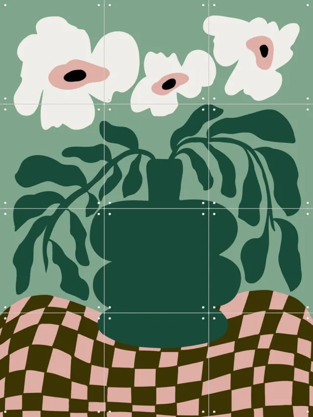 IXXI Bold Blossom Pottery, Miho Art Studio & Various - 60 x 80 cm - Grote wanddecoratie en posters - Abstract, Grafisch Ontwerp, Illustraties Groen