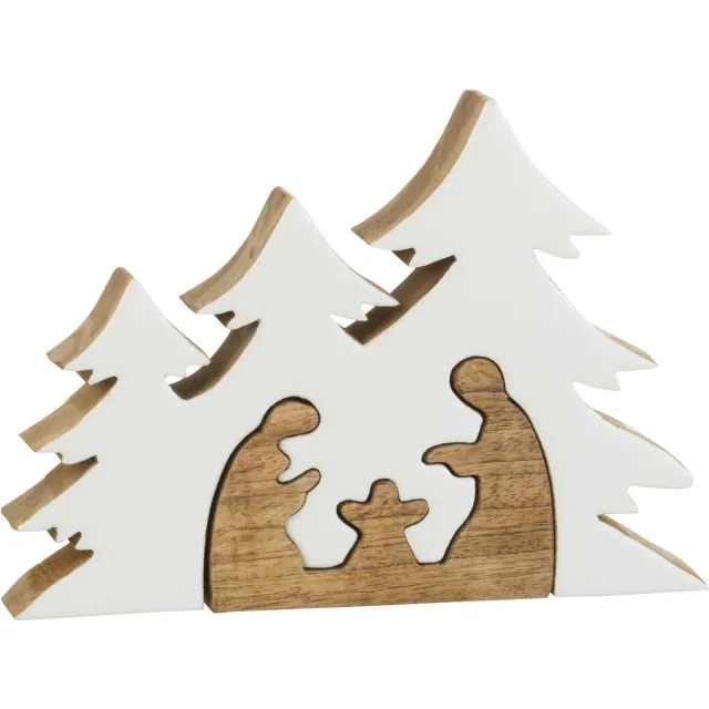 J-Line decoratie Kerststal Kribbe in denneboom - hout - wit/naturel