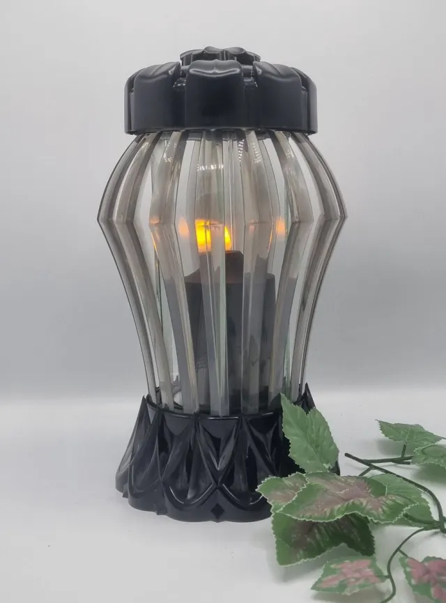 Lubema Herdenkingslicht - L22 - Zilver - Zwart - Spiegeltje - Led Zwart - Timer (8h aan 16h uit) - Grafkaars – Graflicht – Graflantaarn – Grafdecoratie - Windlicht
