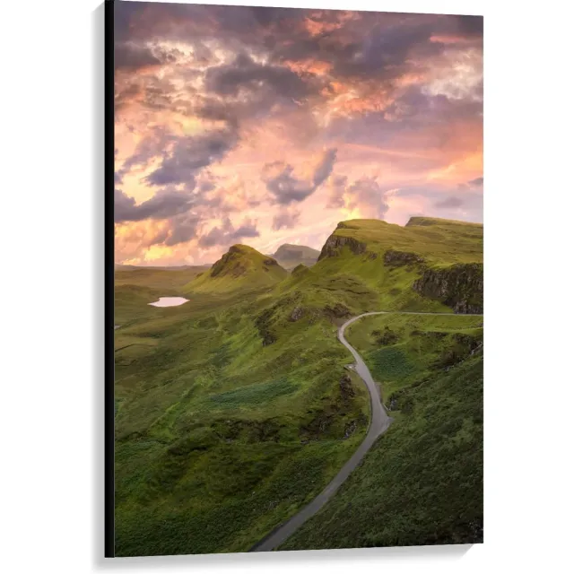 KuijsFotoprint Canvas - The Quiraing Landschap, Schotland - 80x120cm Foto op Canvas Schilderij (Wanddecoratie op Canvas) Blauw