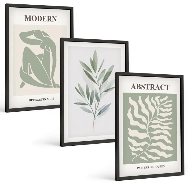 TULUP 4-Delige Schilderij Set - Matisse Design Aquarel Boho Planten - 40 x 60 cm - Decoratieve Muurdecoratie - Slaapkamer - Stijlvolle Muurdecoratie Zwarte lijst