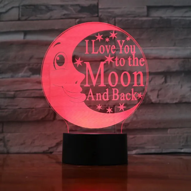 MC Living 3D Led Lamp Met Gravering - RGB 7 Kleuren - I Love You To The Moon And Back