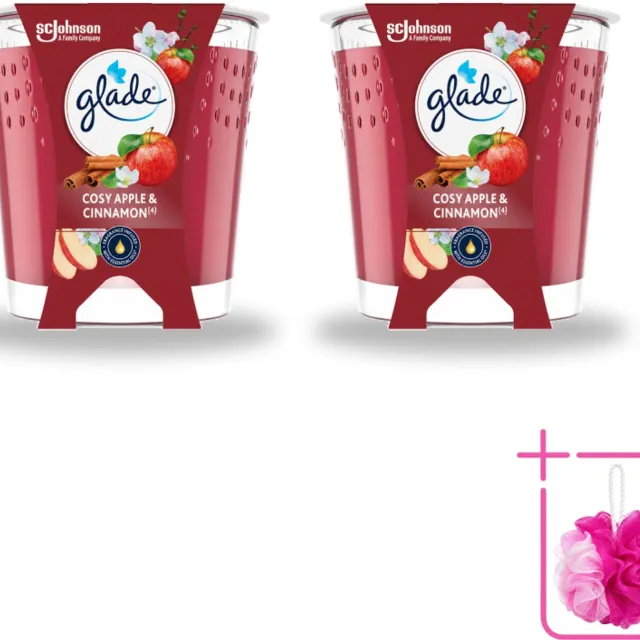 Glade 2 x Glade - Geurkaars Cosy Appel Kaneel - 100% Raapzaadwas & Vegan - 112 g - Bulkverpakking - Geurkaars - Douchemop - Vegan rood