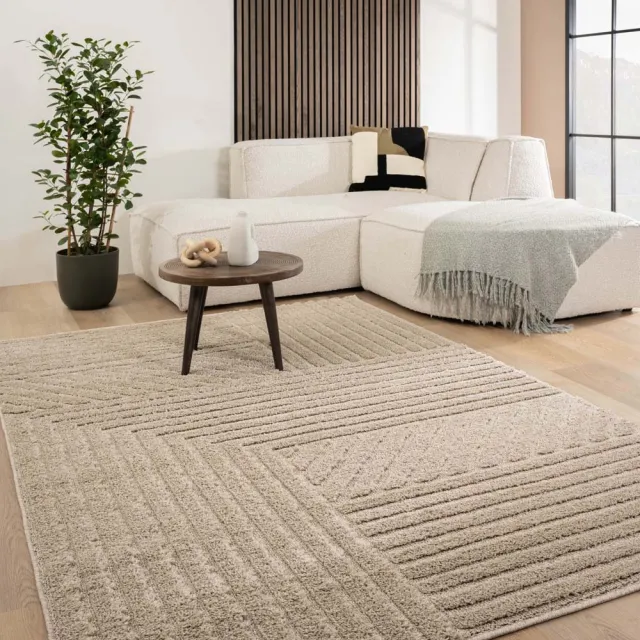 Tapeso Scandinavisch vloerkleed - Arc Edge beige 120x170