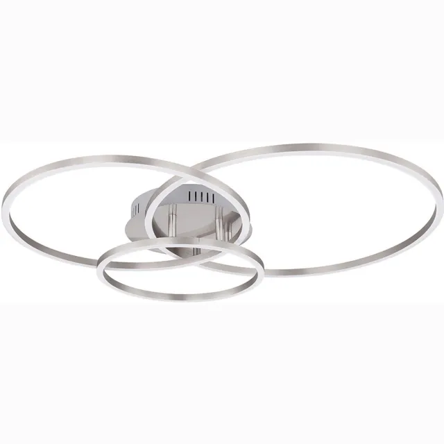 Globo Lighting Plafondlamp ringlamp plafondlamp design verlichting woonkamer, 3 vlammen metaal wit opaal nikkel, 1x LED 40 Watt 1770 lumen warm wit, HxLxB 10x68x55cm zilver