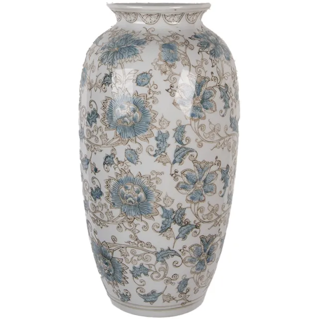 Clayre & Eef Vaas 19x10x38 cm Wit Blauw Keramiek