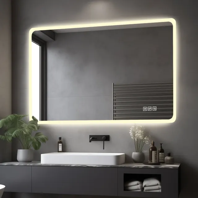 WUVRIE LED-badkamerspiegel 60x100 cm - 3 lichtkleuren, dimbaar en anti-condens - Zilver