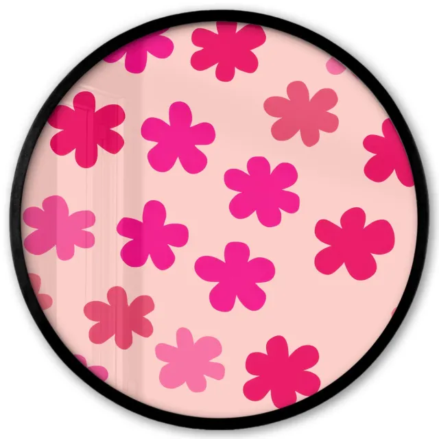 FrameYourWall Poster in lijst Rond - Fotolijst 40x40 cm - Posters - Bloemen - Patroon - Roze - Ronde posterlijst zwart - Decoratie - Wanddecoratie woonkamer - Muurdecoratie slaapkamer