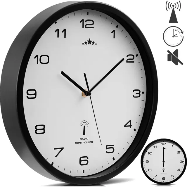 Monzana Wandklok – Radiogestuurd AutomatischeAnaloog Ø31cm - Zwart Wit
