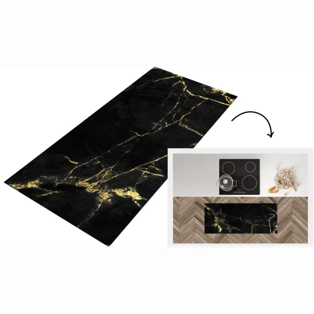 KitchenYeah Keukenloper - Loper keuken - Marmer - Zwart - Goud - Luxe - Keukenloper vinyl Multicolor