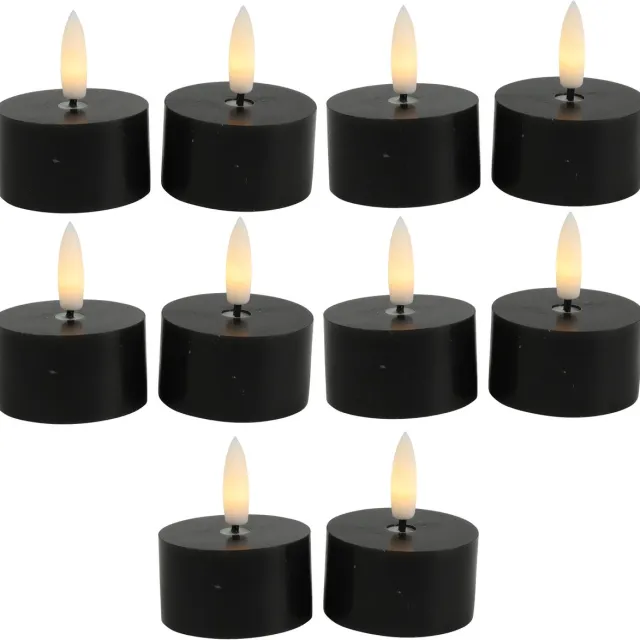 Countryfield LED theelichtjes/waxinelichtjes - 10x st - zwart - D4 x H5,2 cm - met timer