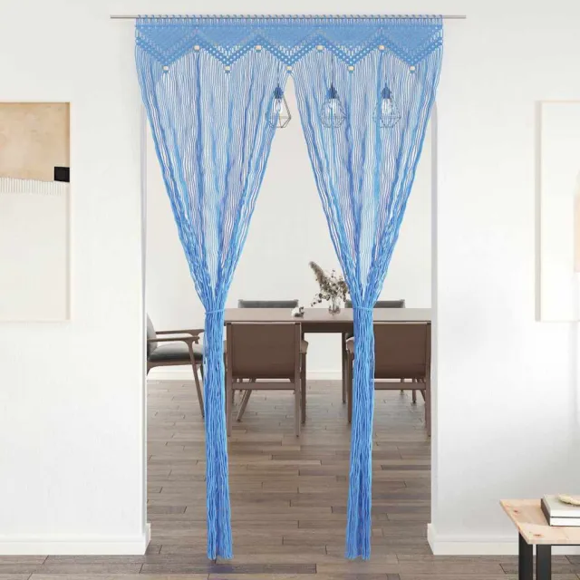vidaXL Gordijn macramé 140x240 cm katoen blauw