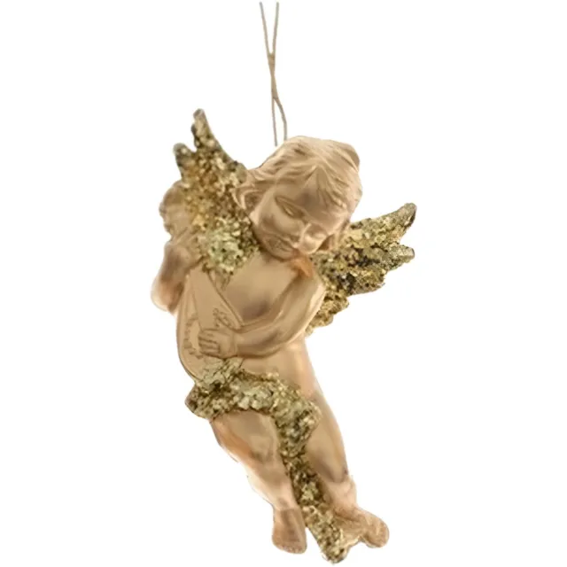 Decoris Gouden engel met lute kerstversiering hangdecoratie 10 cm Goudkleurig