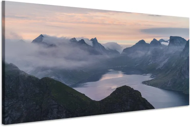 karo-art Schilderij - Fjord in Noorwegen, Prachtig vergezicht, premium Print Multikleur