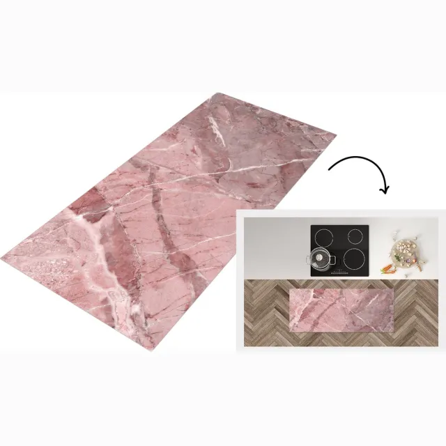 KitchenYeah Keukenloper - Loper keuken - Graniet - Keien - Wit - Roze - Keukenloper vinyl Multicolor