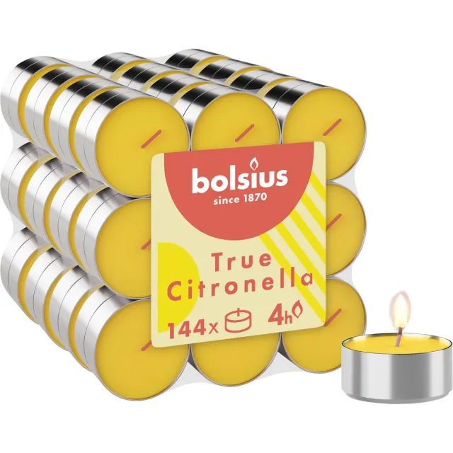 Bolsius 144 Geurtheelichten - Waxinelichtjes - Citronella - Buitenkaars Geel