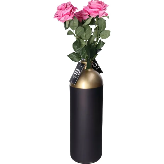 Bellatio Design Kunstbloem Roos Dijon - 3x - 64 cm - roze - zijde kunstbloemen - Boeket - stelen - rozen Donkerroze