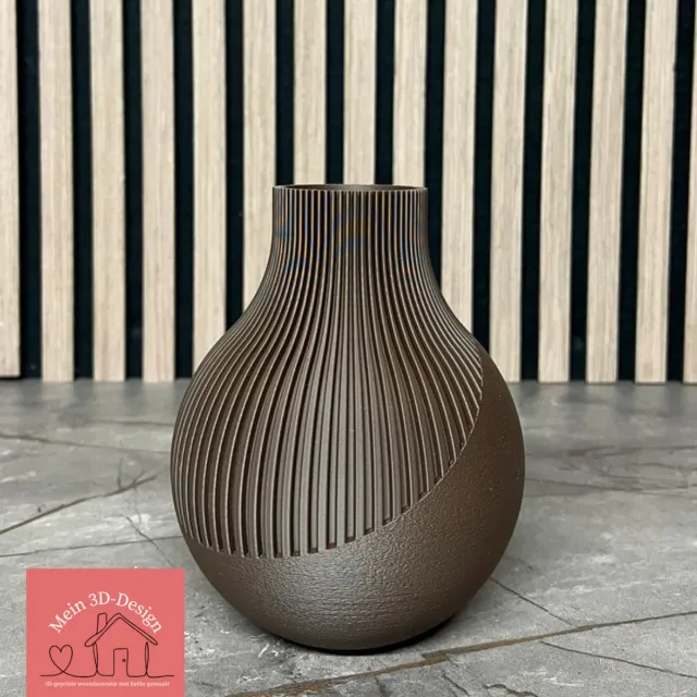 Mein 3D-Design.nl Vaas Nova - Japandi Style - 3D geprint - Kunstbloemen - Legobloemen donkerbruin