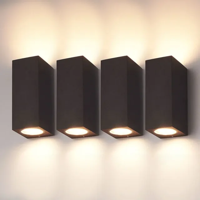 HOFTRONIC 4x Selma Wandlamp Zwart - Up and Down - GU10 Fitting - 2 Lichtpunten - IP44 Waterdicht - Buitenlamp - Tuinverlichting - Wandspot binnen en buiten