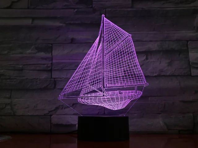 MC Living 3D Led Lamp Met Gravering - RGB 7 Kleuren - Boot