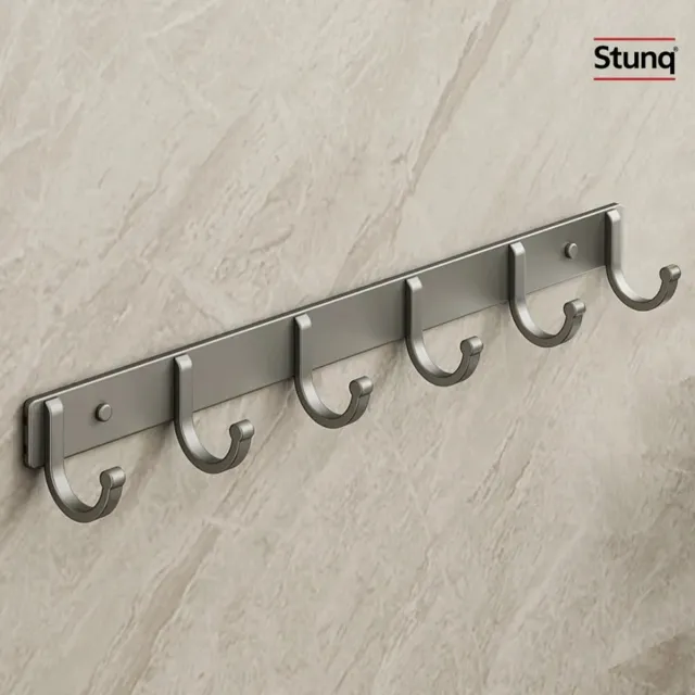 Stunq Wandkapstok met 5 Haken – Minimalistisch Aluminium voor Keuken, Badkamer en Kleding Zilver